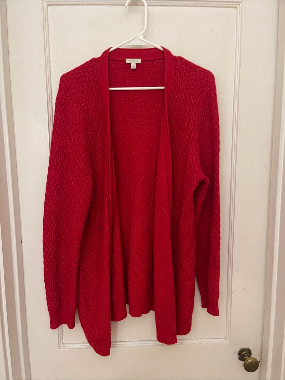 Talbots Bright Red Open-Front Knit Cardigan